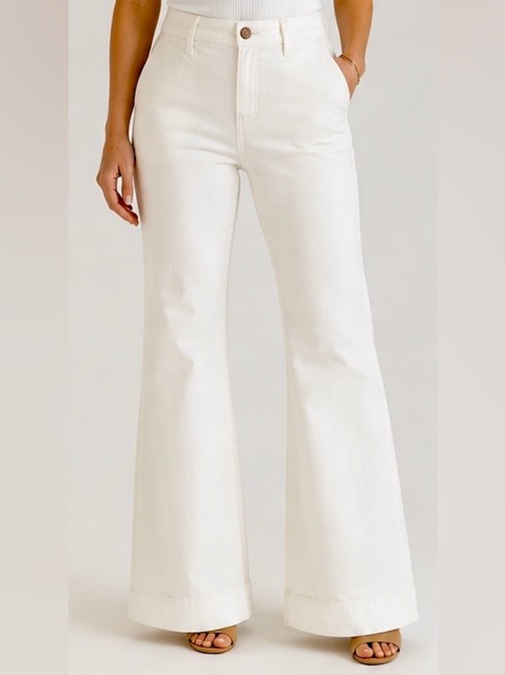 LC Lauren Conrad White High Rise 70s Flare Jeans Stretch Trouser Chino Pants 6
